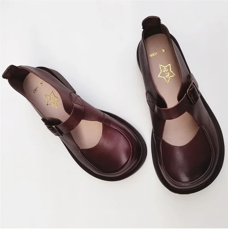 Careaymade-Genuine Leather British big head leather shoes women's breathable non slip original handmade soft sole single shoes