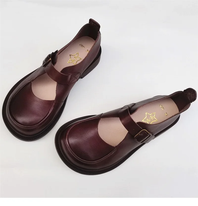Careaymade-Genuine Leather British big head leather shoes women's breathable non slip original handmade soft sole single shoes