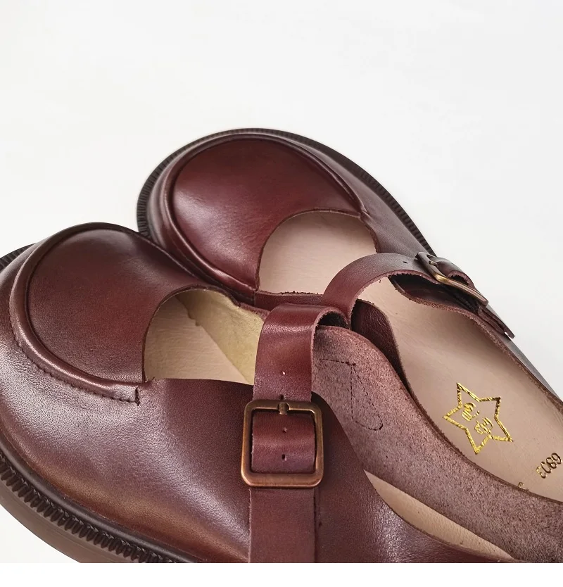 Careaymade-Genuine Leather British big head leather shoes women's breathable non slip original handmade soft sole single shoes
