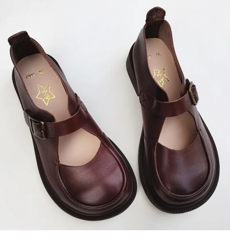 Careaymade-Genuine Leather British big head leather shoes women's breathable non slip original handmade soft sole single shoes