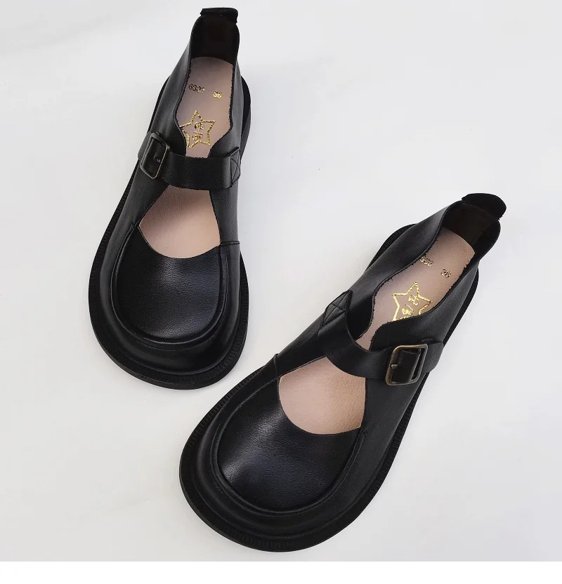 Careaymade-Genuine Leather British big head leather shoes women's breathable non slip original handmade soft sole single shoes