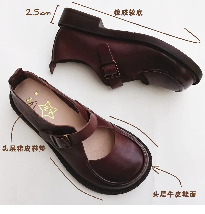 Careaymade-Genuine Leather British big head leather shoes women's breathable non slip original handmade soft sole single shoes