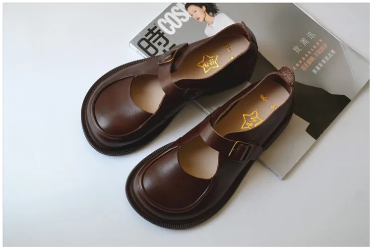 Careaymade-Genuine Leather British big head leather shoes women's breathable non slip original handmade soft sole single shoes