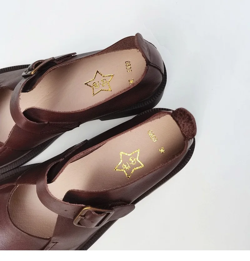 Careaymade-Genuine Leather British big head leather shoes women's breathable non slip original handmade soft sole single shoes
