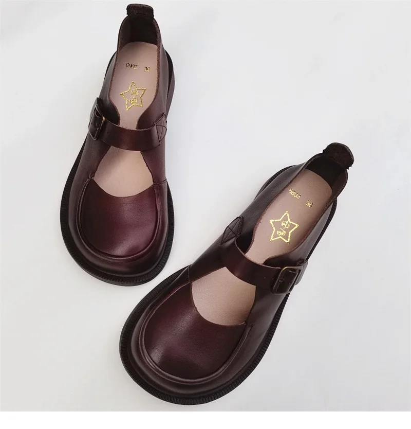 Careaymade-Genuine Leather British big head leather shoes women's breathable non slip original handmade soft sole single shoes