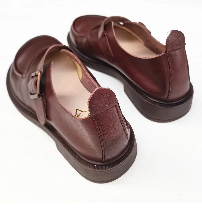 Careaymade-Genuine Leather British big head leather shoes women's breathable non slip original handmade soft sole single shoes