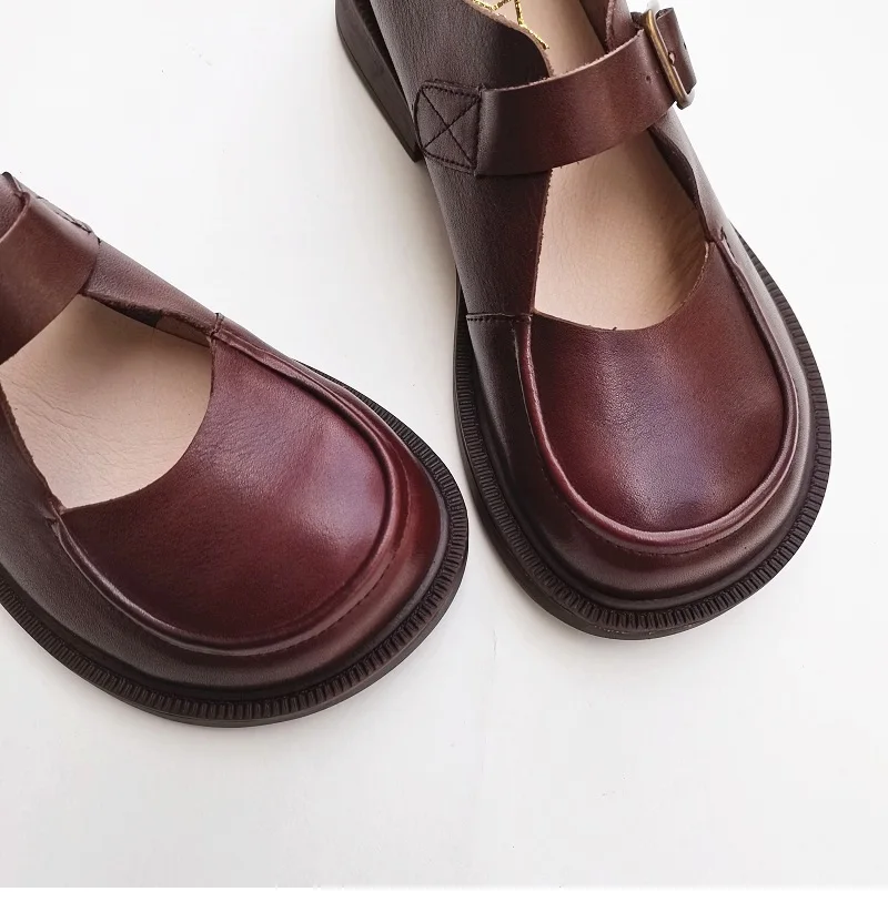 Careaymade-Genuine Leather British big head leather shoes women's breathable non slip original handmade soft sole single shoes