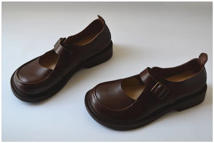 Careaymade-Genuine Leather British big head leather shoes women's breathable non slip original handmade soft sole single shoes