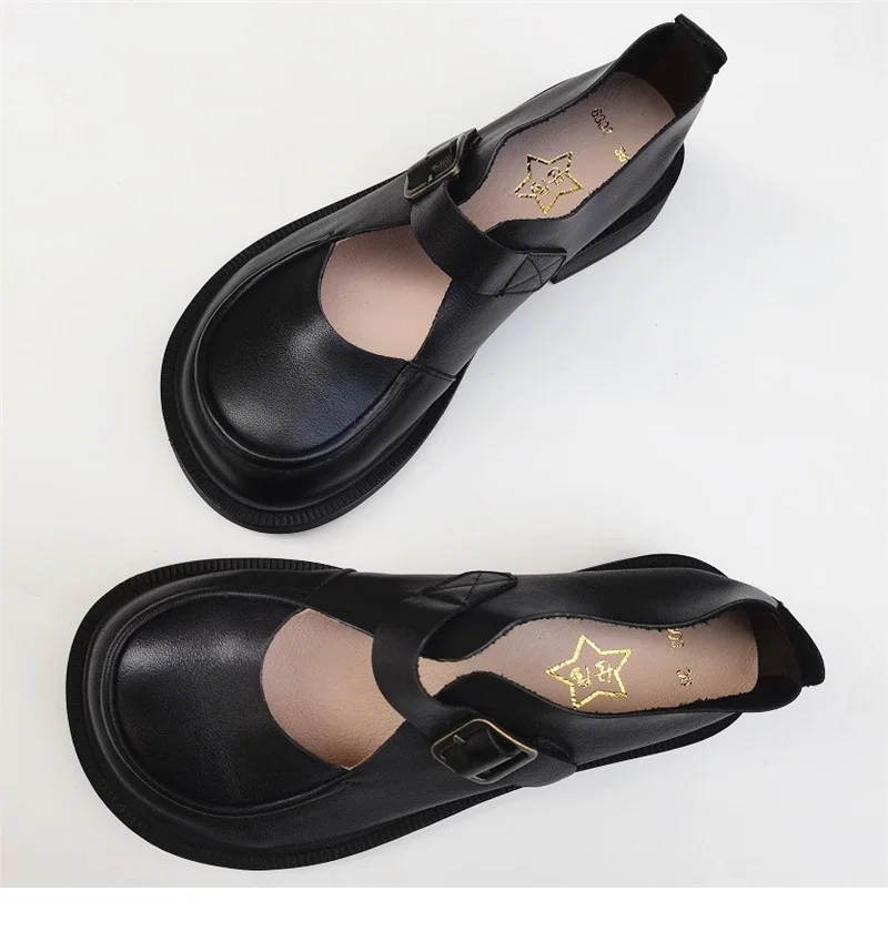 Careaymade-Genuine Leather British big head leather shoes women's breathable non slip original handmade soft sole single shoes
