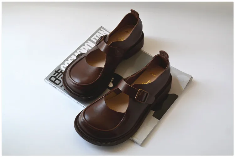 Careaymade-Genuine Leather British big head leather shoes women's breathable non slip original handmade soft sole single shoes