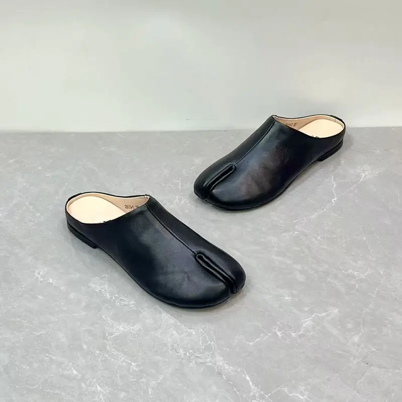 Careaymade-Handmade Genuine Leather Big Size Women's Slippers, Cowhide High-End Sense Niche Split Toe Flat Men's Slippers 35-45