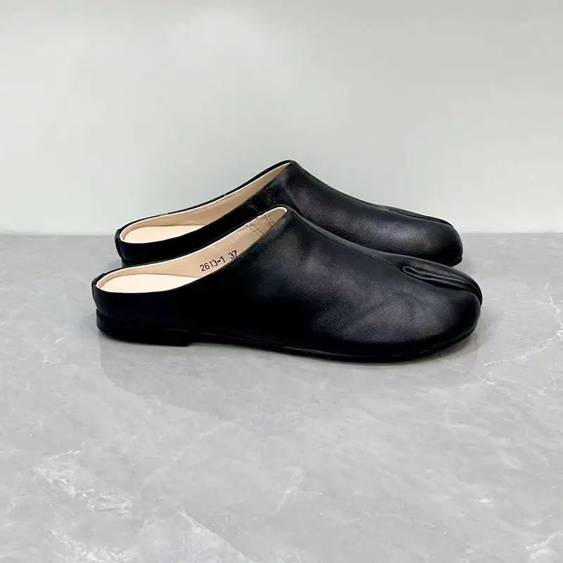 Careaymade-Handmade Genuine Leather Big Size Women's Slippers, Cowhide High-End Sense Niche Split Toe Flat Men's Slippers 35-45