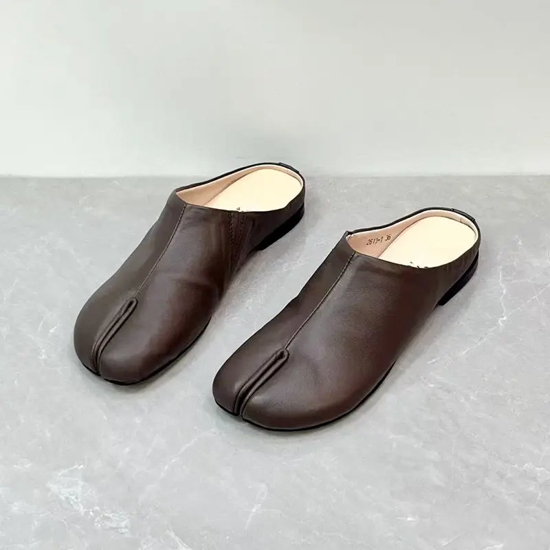 Careaymade-Handmade Genuine Leather Big Size Women's Slippers, Cowhide High-End Sense Niche Split Toe Flat Men's Slippers 35-45