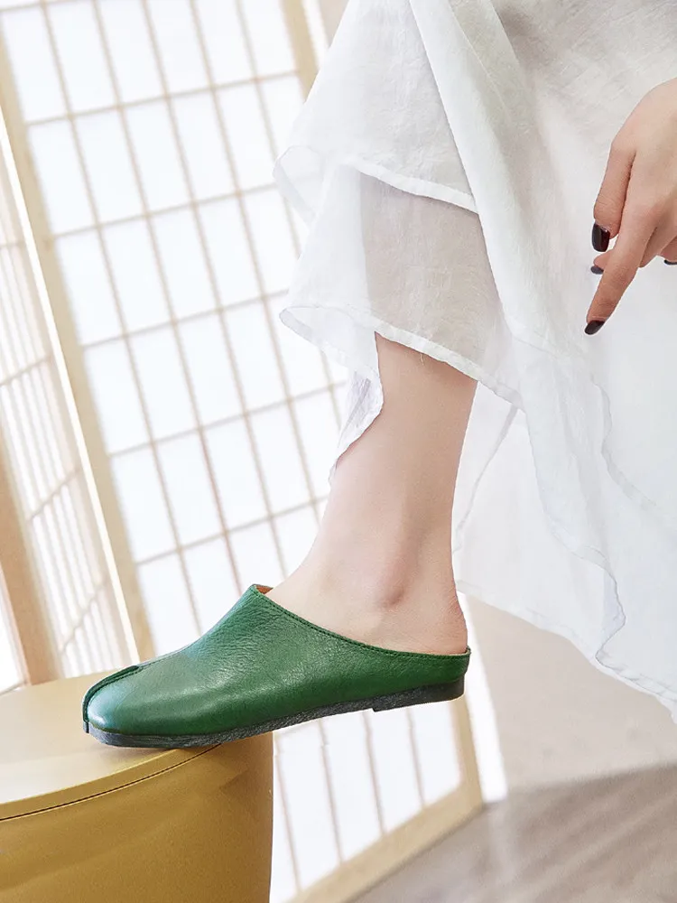 Careaymade-Handmade Genuine Leather Big Size Women's Slippers, Cowhide High-End Sense Niche Split Toe Flat Men's Slippers 35-45
