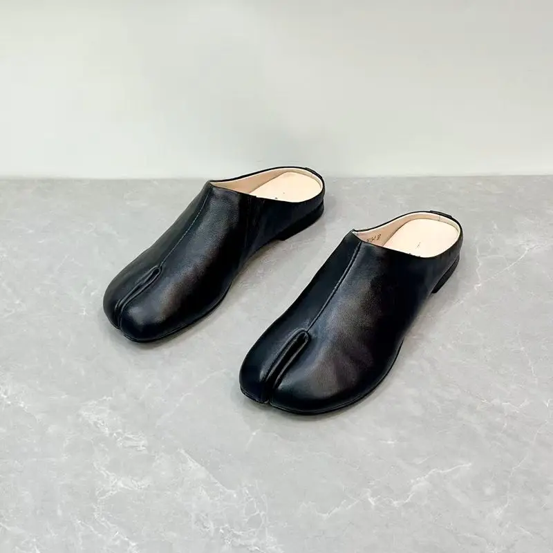 Careaymade-Handmade Genuine Leather Big Size Women's Slippers, Cowhide High-End Sense Niche Split Toe Flat Men's Slippers 35-45