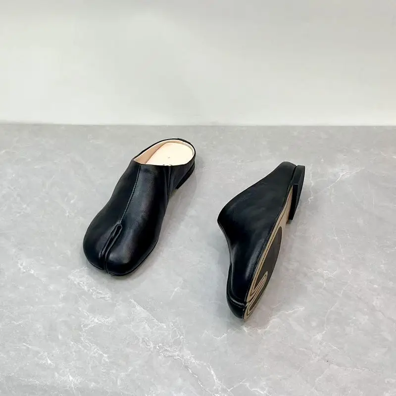 Careaymade-Handmade Genuine Leather Big Size Women's Slippers, Cowhide High-End Sense Niche Split Toe Flat Men's Slippers 35-45