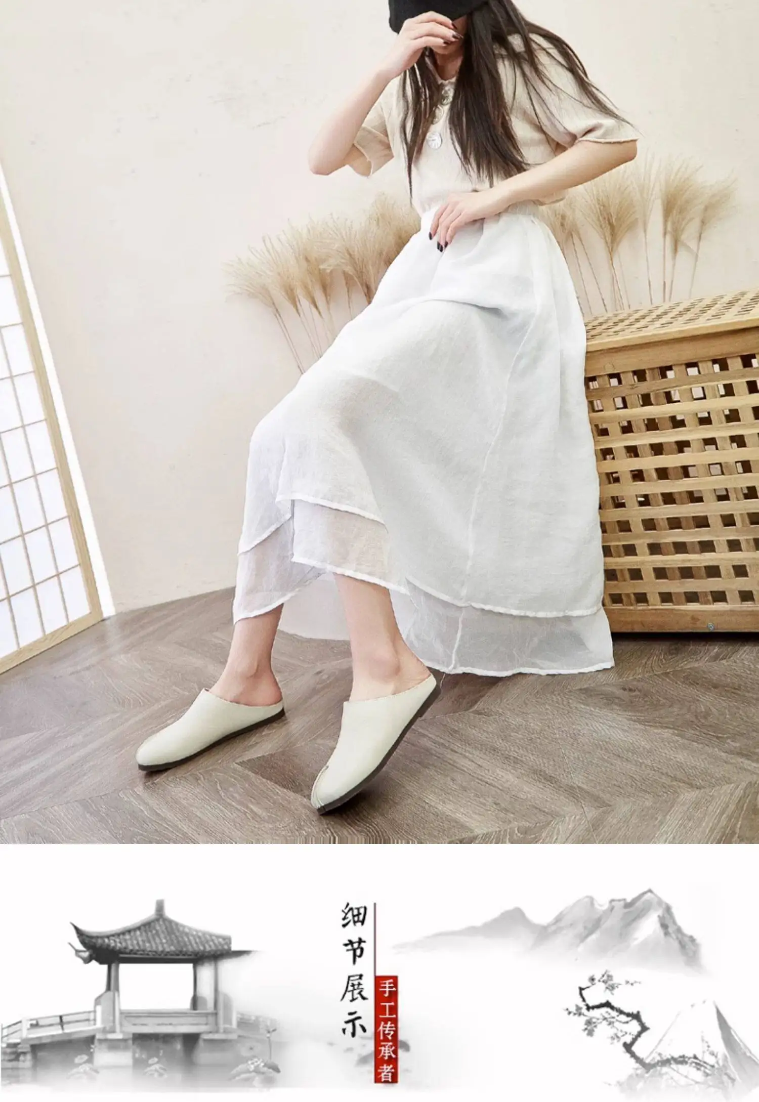 Careaymade-Handmade Genuine Leather Big Size Women's Slippers, Cowhide High-End Sense Niche Split Toe Flat Men's Slippers 35-45