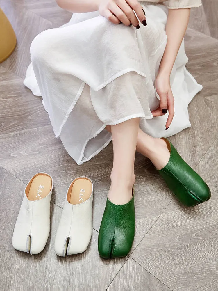 Careaymade-Handmade Genuine Leather Big Size Women's Slippers, Cowhide High-End Sense Niche Split Toe Flat Men's Slippers 35-45