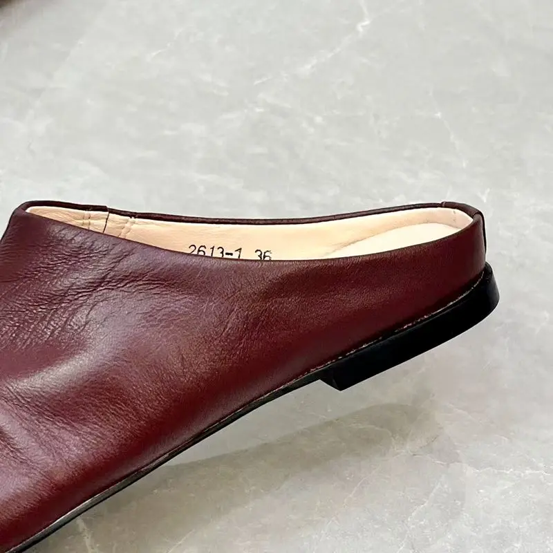 Careaymade-Handmade Genuine Leather Big Size Women's Slippers, Cowhide High-End Sense Niche Split Toe Flat Men's Slippers 35-45