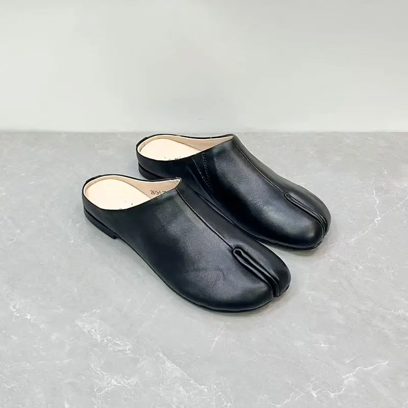 Careaymade-Handmade Genuine Leather Big Size Women's Slippers, Cowhide High-End Sense Niche Split Toe Flat Men's Slippers 35-45
