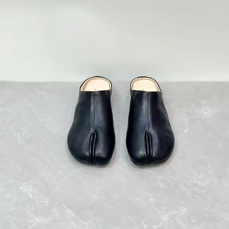 Careaymade-Handmade Genuine Leather Big Size Women's Slippers, Cowhide High-End Sense Niche Split Toe Flat Men's Slippers 35-45