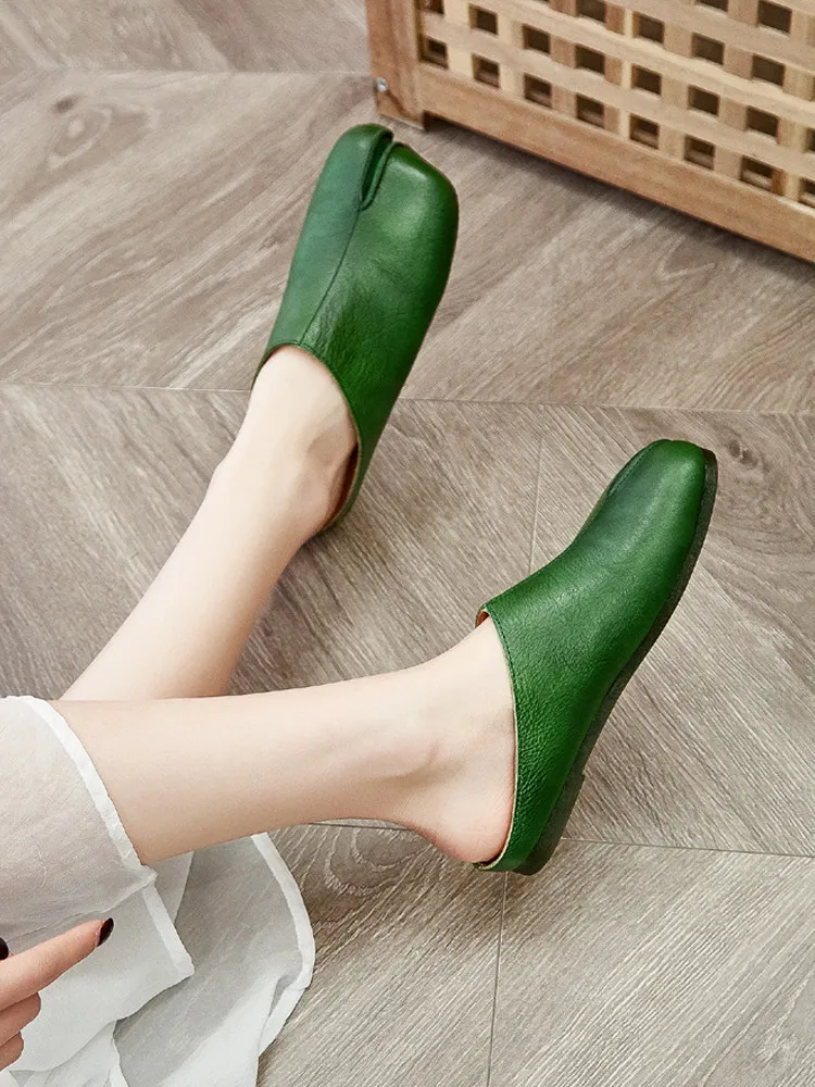 Careaymade-Handmade Genuine Leather Big Size Women's Slippers, Cowhide High-End Sense Niche Split Toe Flat Men's Slippers 35-45