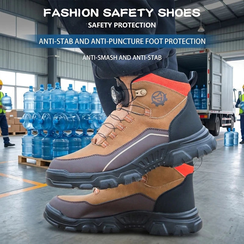 Lightweight Waterproof High Top Rotary Knob Safety Shoes Steel Toe Anti-smash Puncture Proof Work Boots For Construction Workers