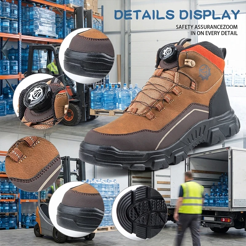 Lightweight Waterproof High Top Rotary Knob Safety Shoes Steel Toe Anti-smash Puncture Proof Work Boots For Construction Workers
