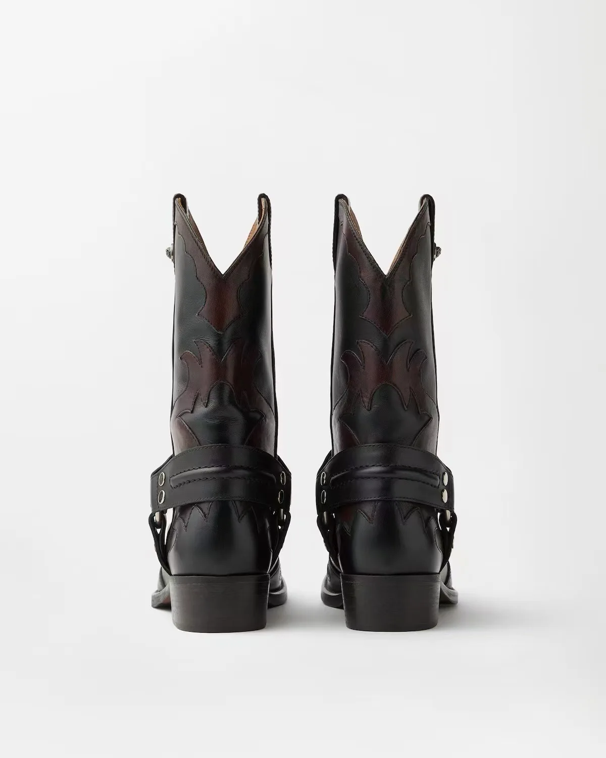 Color-blocked embroidered Cowboy boots women's pointy toe leather low heels pull on mid calf boot luxury designer causal dress