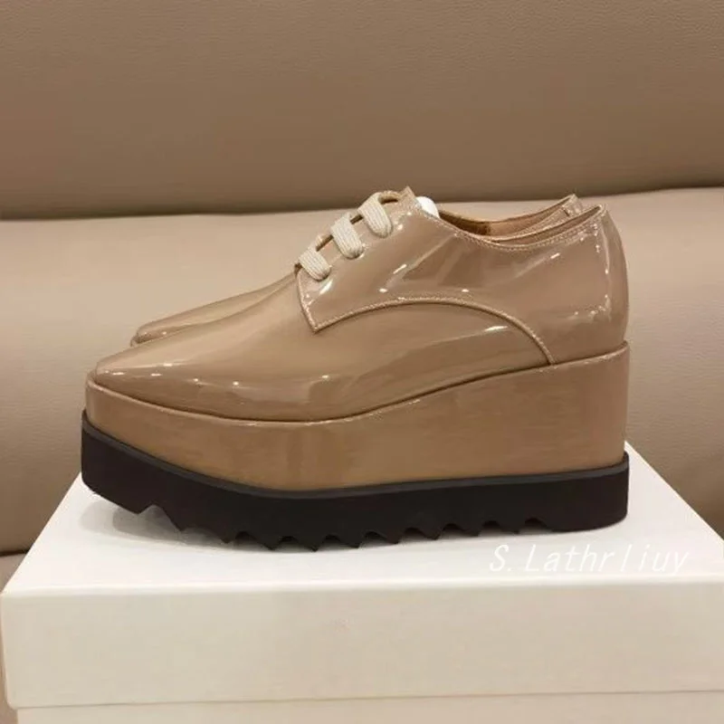 Wedges Thick Soled Shoes Women's Genuine Leather Breathable Lace Up Casual Shoes Spring/Summer Fashion Versatile Single Shoes
