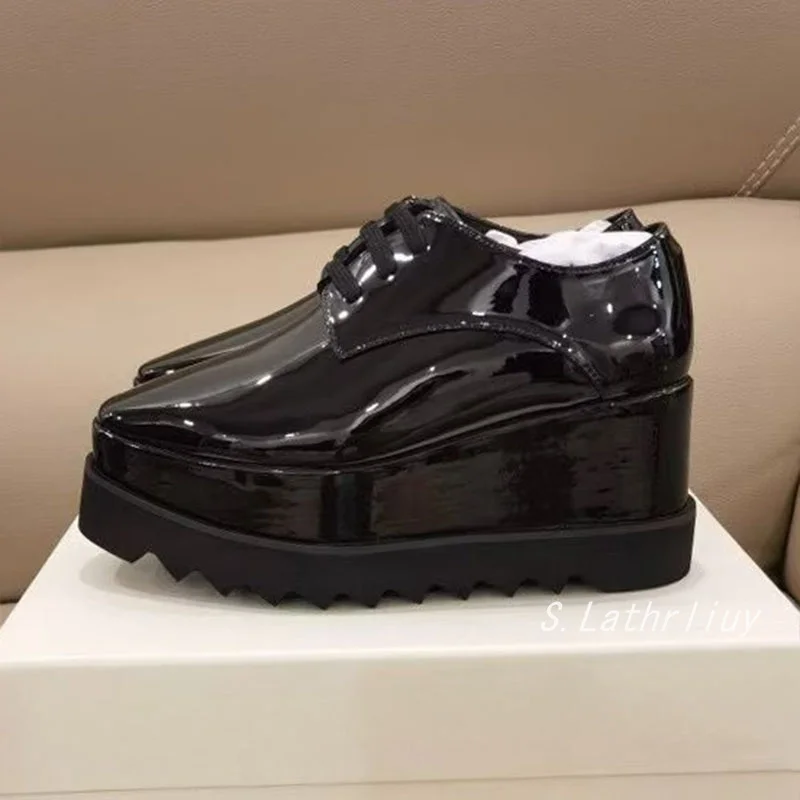Wedges Thick Soled Shoes Women's Genuine Leather Breathable Lace Up Casual Shoes Spring/Summer Fashion Versatile Single Shoes