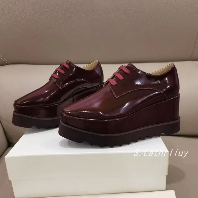 Wedges Thick Soled Shoes Women's Genuine Leather Breathable Lace Up Casual Shoes Spring/Summer Fashion Versatile Single Shoes