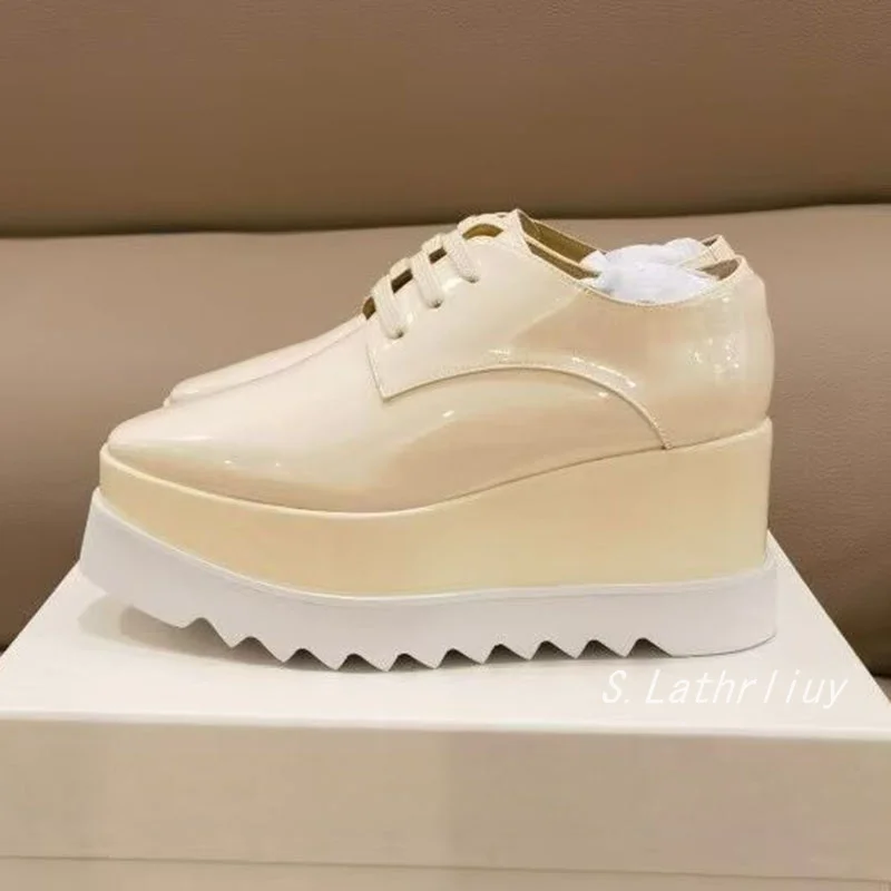 Wedges Thick Soled Shoes Women's Genuine Leather Breathable Lace Up Casual Shoes Spring/Summer Fashion Versatile Single Shoes