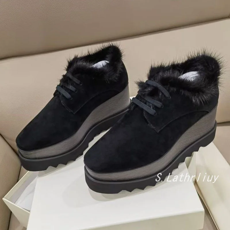 Wedges Thick Soled Shoes Women's Genuine Leather Breathable Lace Up Casual Shoes Spring/Summer Fashion Versatile Single Shoes