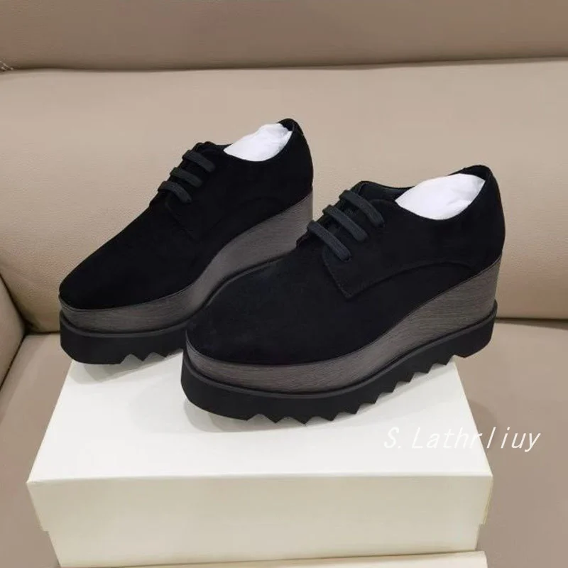 Wedges Thick Soled Shoes Women's Genuine Leather Breathable Lace Up Casual Shoes Spring/Summer Fashion Versatile Single Shoes