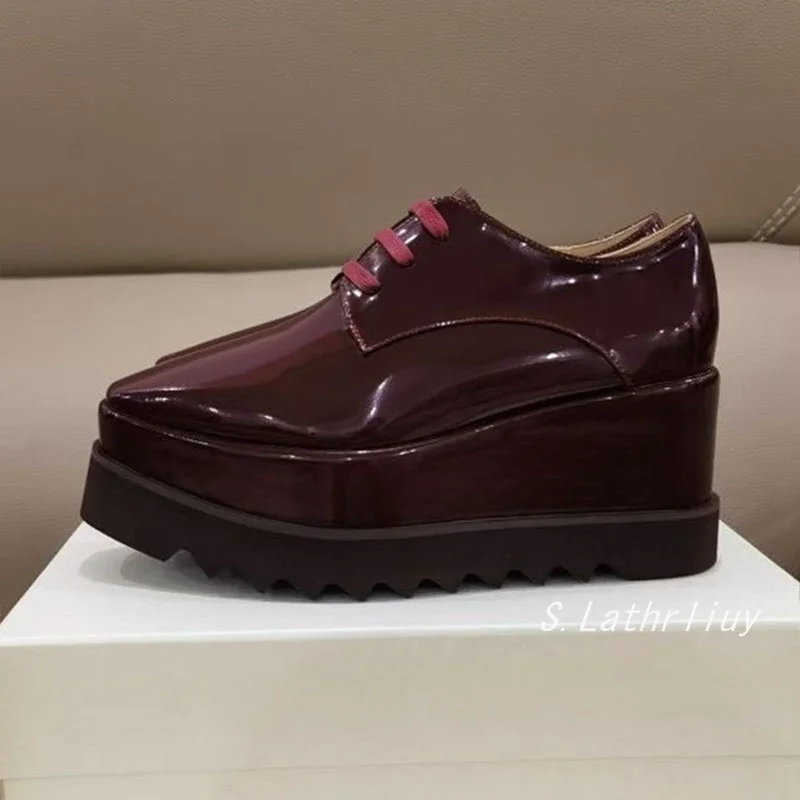 Wedges Thick Soled Shoes Women's Genuine Leather Breathable Lace Up Casual Shoes Spring/Summer Fashion Versatile Single Shoes