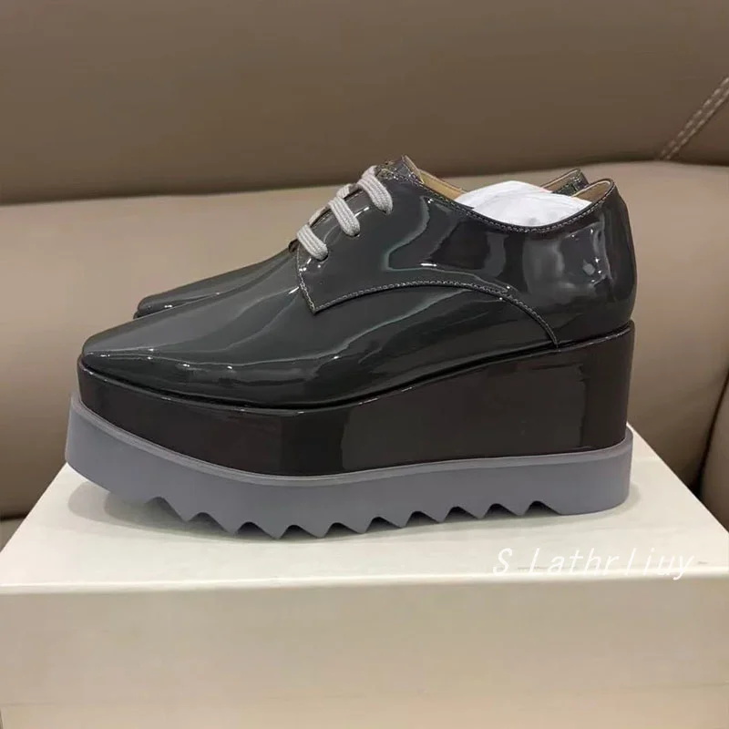 Wedges Thick Soled Shoes Women's Genuine Leather Breathable Lace Up Casual Shoes Spring/Summer Fashion Versatile Single Shoes