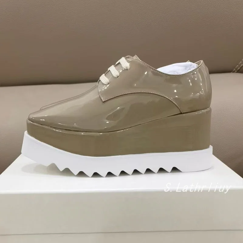 Wedges Thick Soled Shoes Women's Genuine Leather Breathable Lace Up Casual Shoes Spring/Summer Fashion Versatile Single Shoes