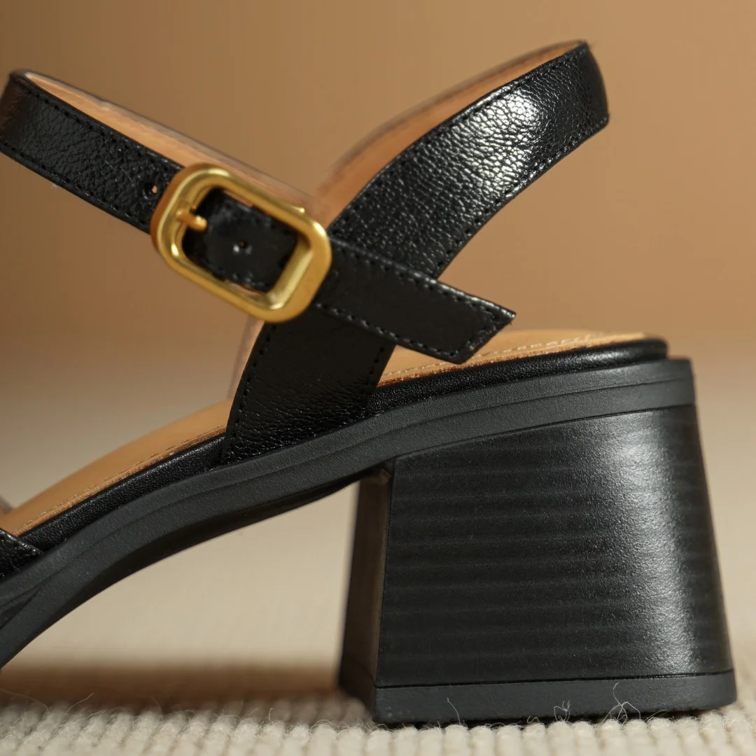 Women's genuine leather ankle strap open toe sandals 6cm chunky heel platform female summer pumps heeled OL style daily shoes