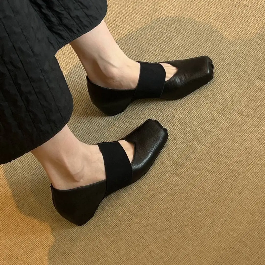 Luxury Shoes Women2026 New Leather Square Toe Elastic Band Mary Jane Women's Shallow Toe Flat Single Shoe Shoes for Women