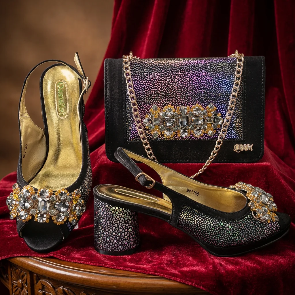 2026 New Green Elegant Women's High Heels Shoes & Bag Set Rhinestone-Embellished Designer Shoes Perfect for Special Occasionss
