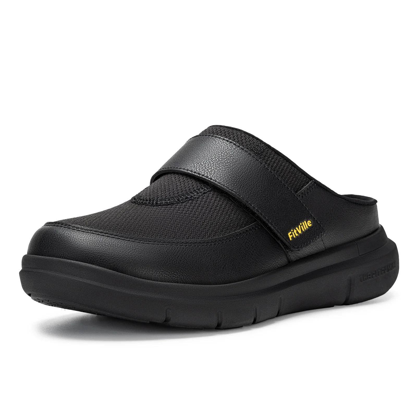 FitVille Wide Slippers For Men Slip-On Mules Clogs For Swollen Feet Adjustable Strap Indoors Lightweight Walking Shoes