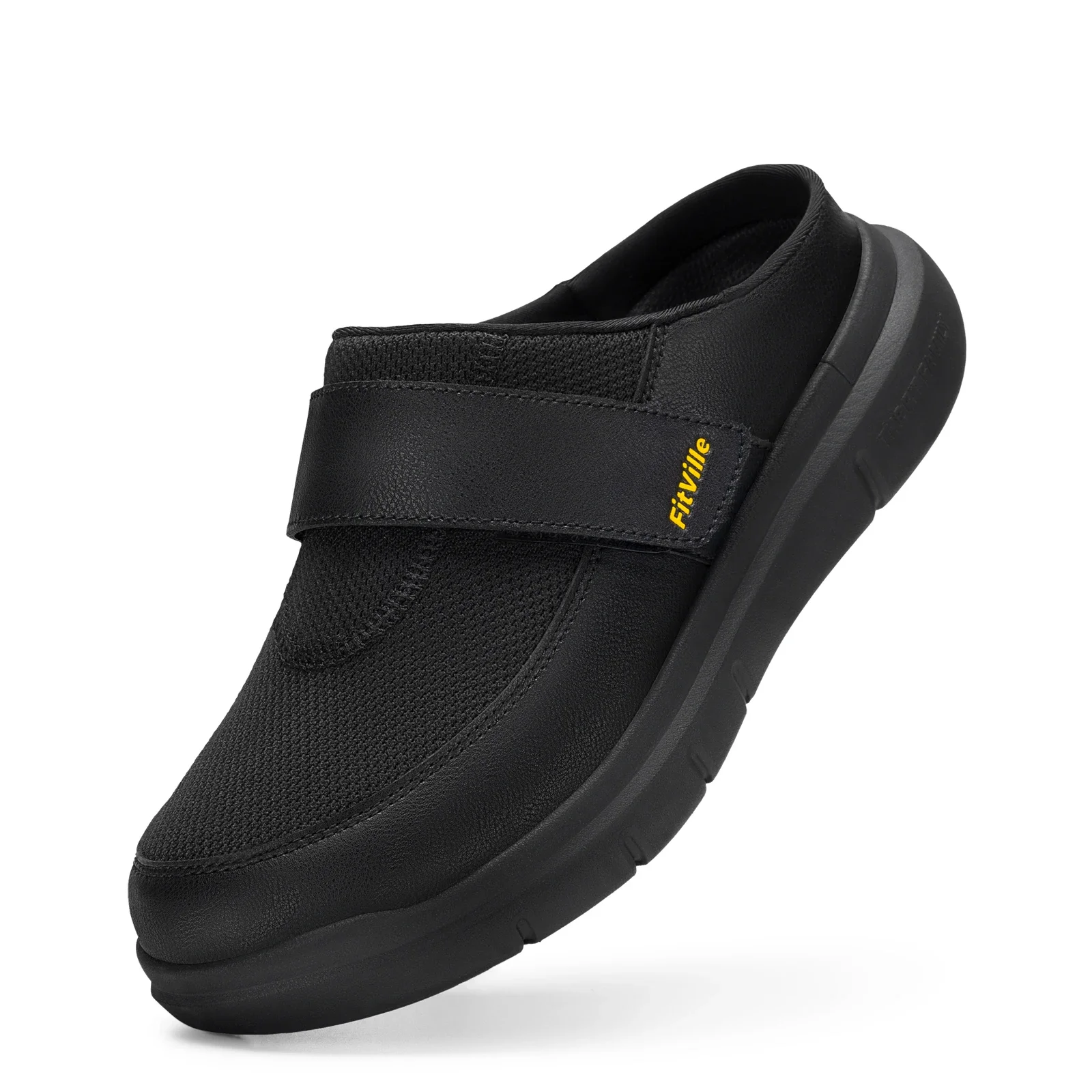 FitVille Wide Slippers For Men Slip-On Mules Clogs For Swollen Feet Adjustable Strap Indoors Lightweight Walking Shoes