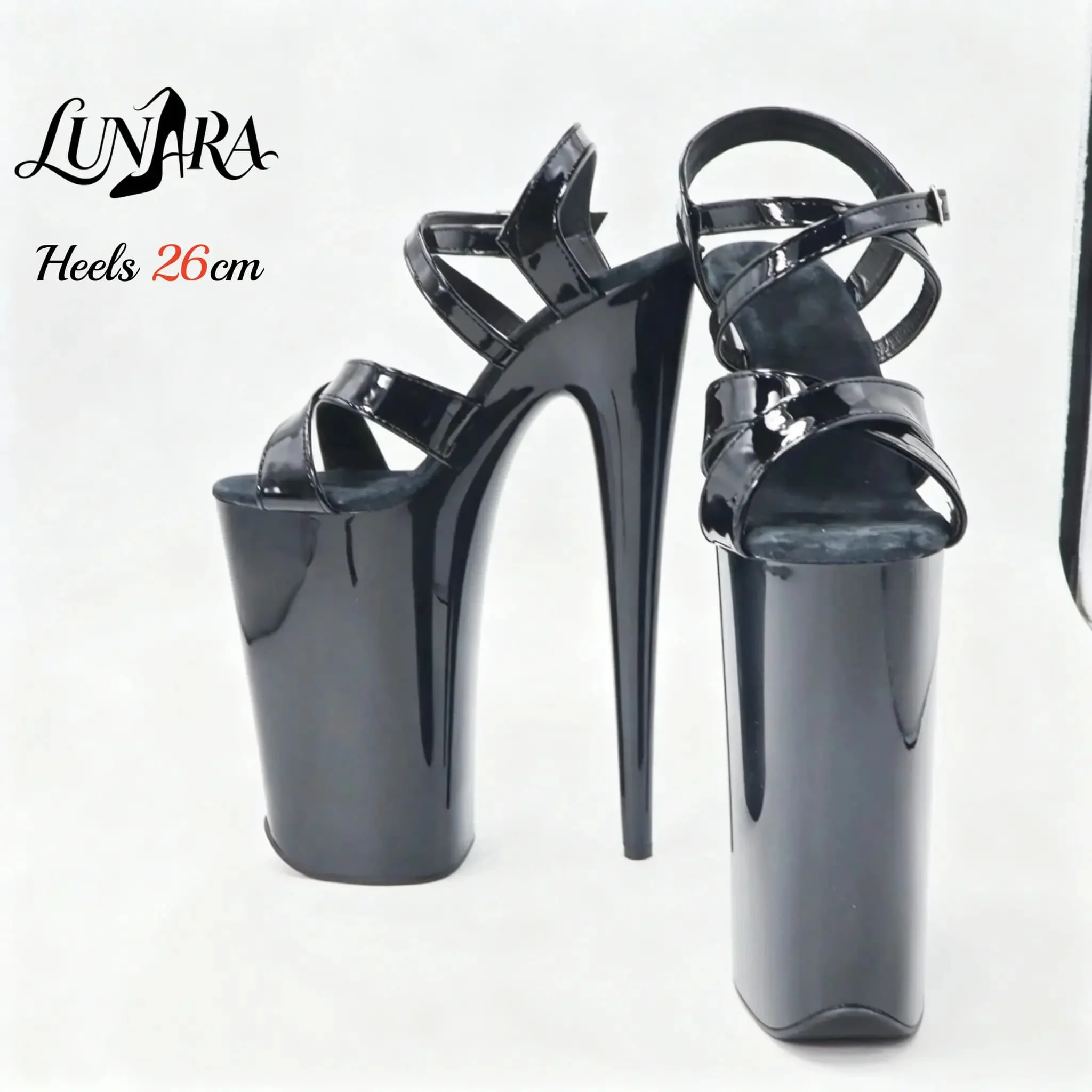 Womens 26cm/10Inch Black Patent Strappy Buckle Open Toe Platform Extreme Stiletto Sandal Stripper Shoe Pole Dance Club Rave