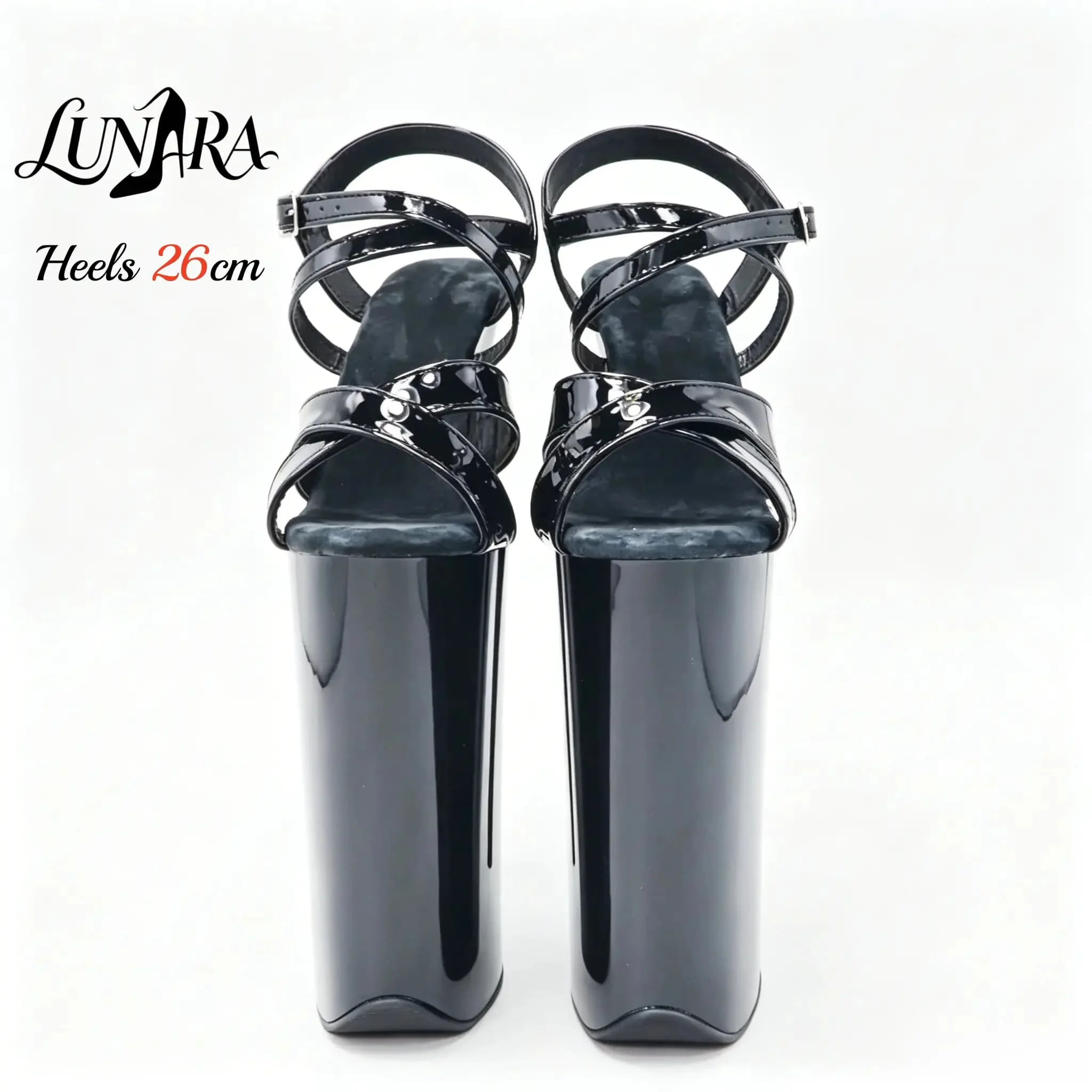Womens 26cm/10Inch Black Patent Strappy Buckle Open Toe Platform Extreme Stiletto Sandal Stripper Shoe Pole Dance Club Rave