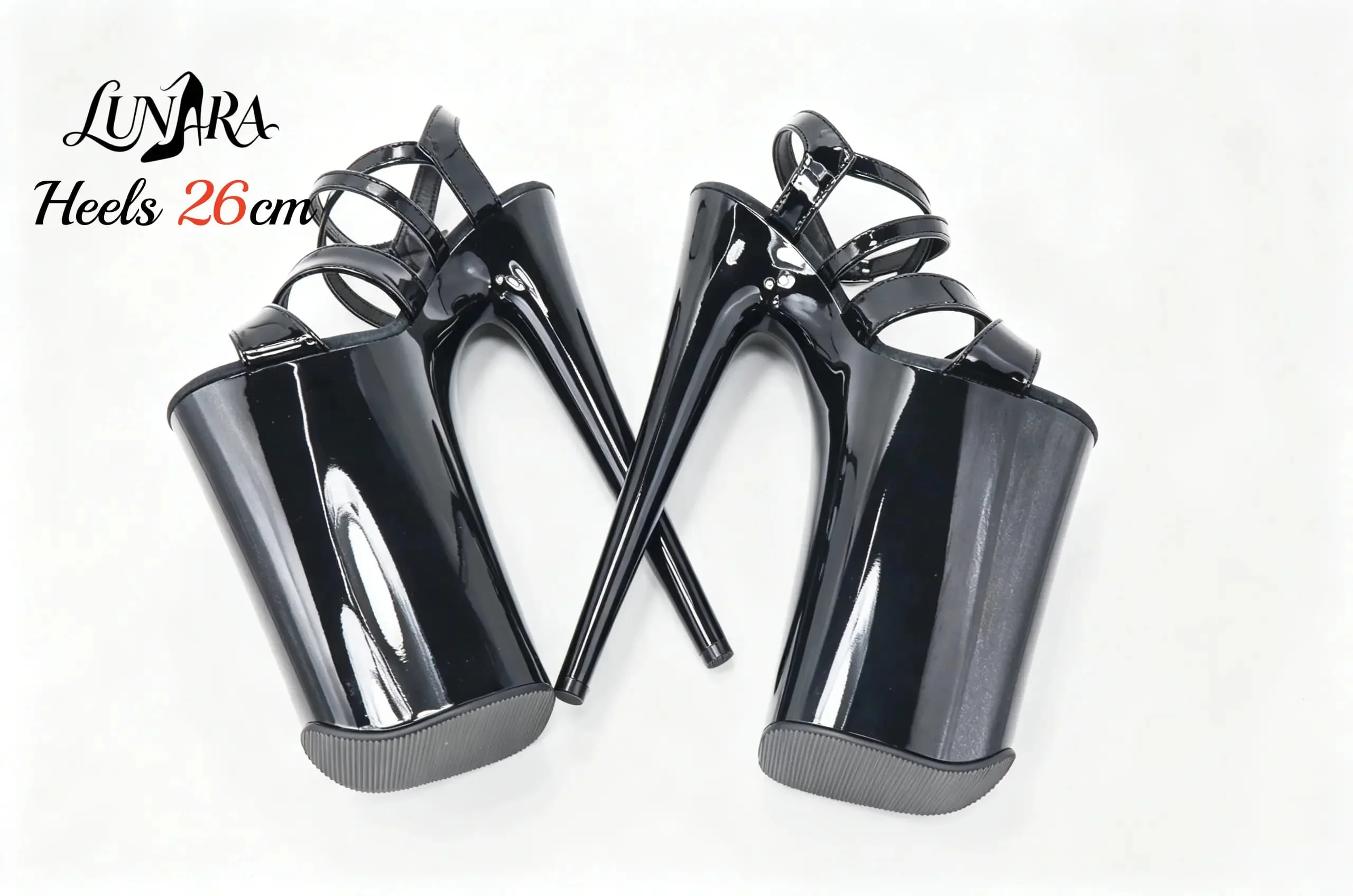 Womens 26cm/10Inch Black Patent Strappy Buckle Open Toe Platform Extreme Stiletto Sandal Stripper Shoe Pole Dance Club Rave