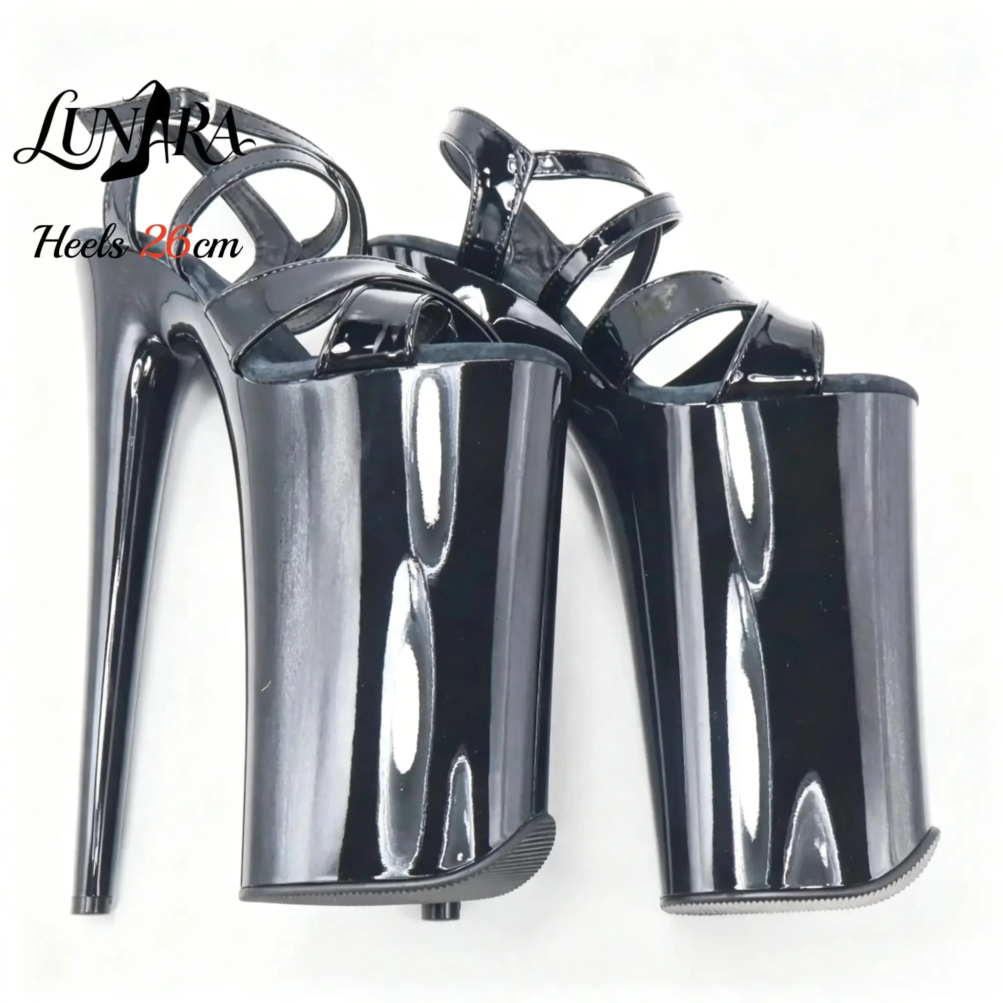 Womens 26cm/10Inch Black Patent Strappy Buckle Open Toe Platform Extreme Stiletto Sandal Stripper Shoe Pole Dance Club Rave