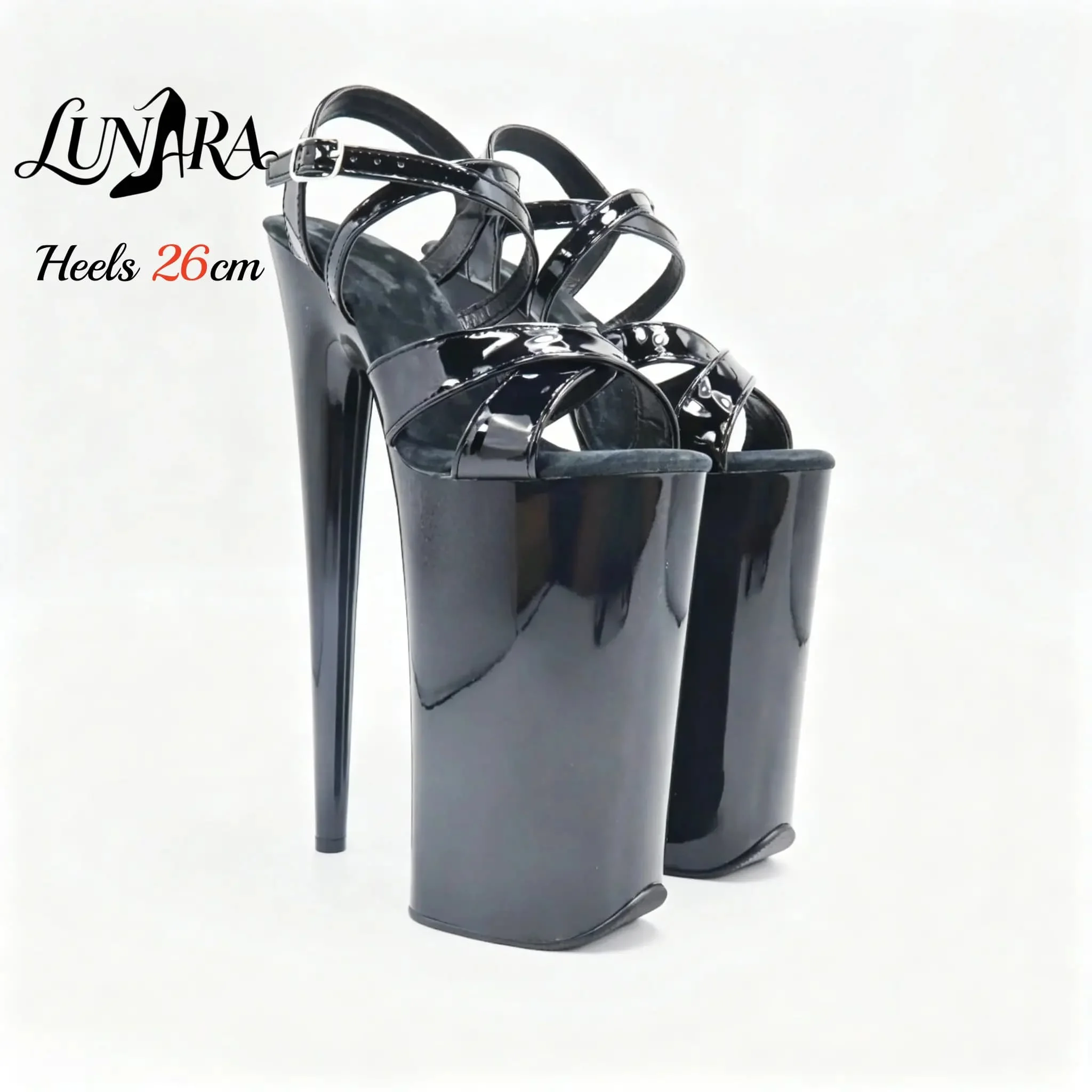 Womens 26cm/10Inch Black Patent Strappy Buckle Open Toe Platform Extreme Stiletto Sandal Stripper Shoe Pole Dance Club Rave