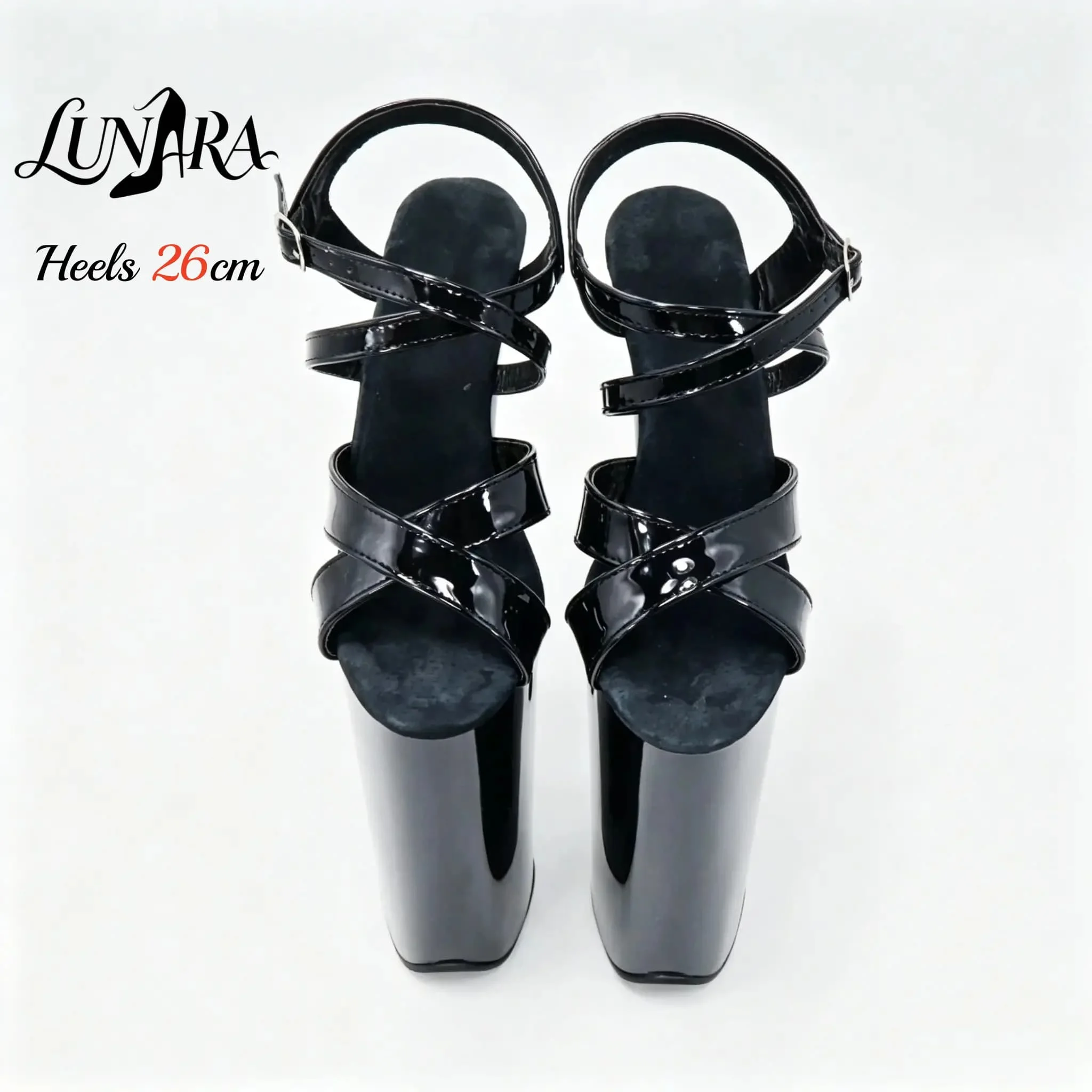 Womens 26cm/10Inch Black Patent Strappy Buckle Open Toe Platform Extreme Stiletto Sandal Stripper Shoe Pole Dance Club Rave