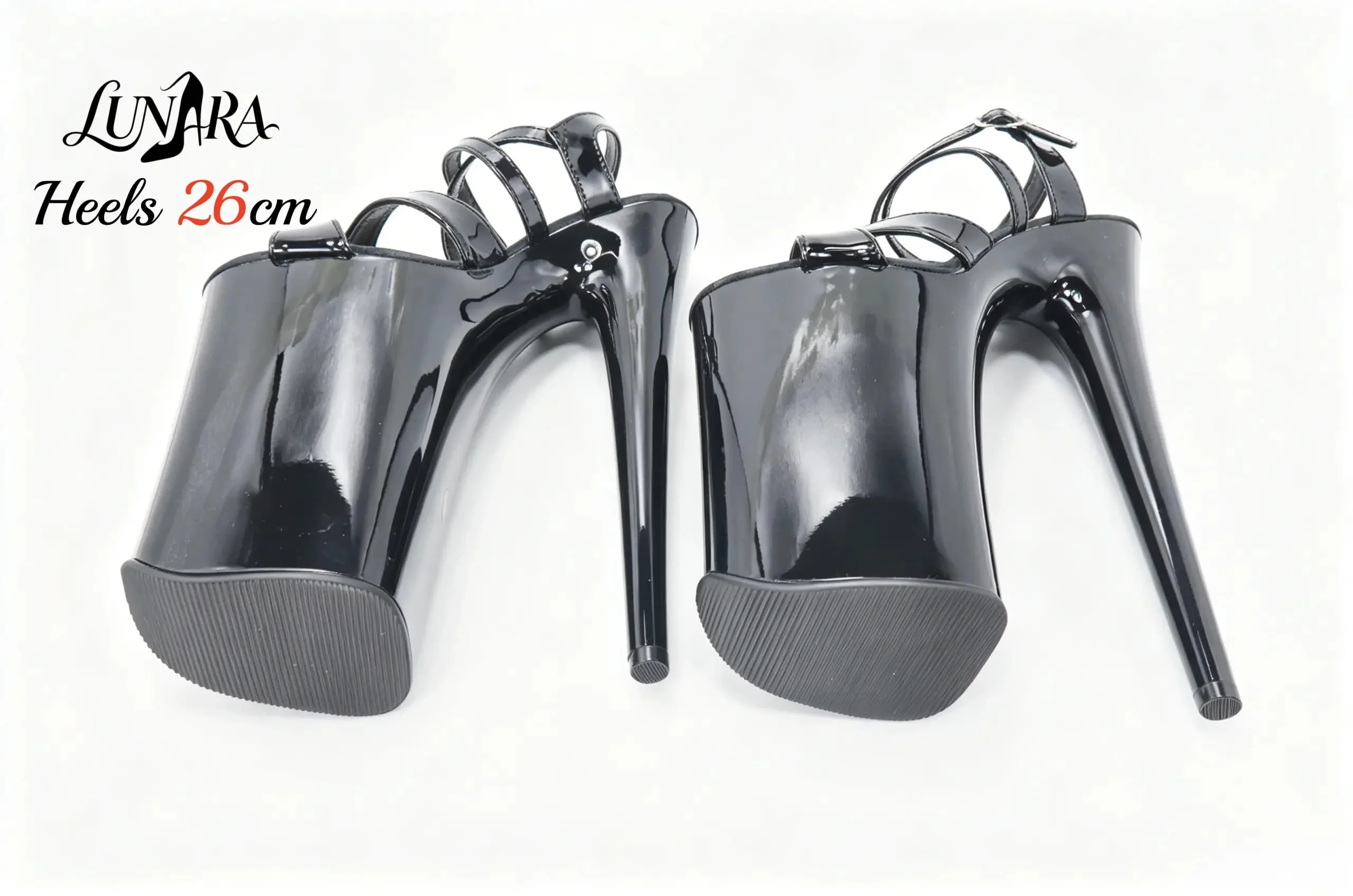 Womens 26cm/10Inch Black Patent Strappy Buckle Open Toe Platform Extreme Stiletto Sandal Stripper Shoe Pole Dance Club Rave